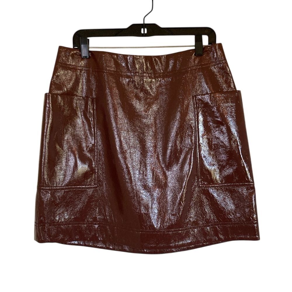 Anthropologie Mauve Faux Leather Skirt‎ Womens Size 14 Wine Fully Lined